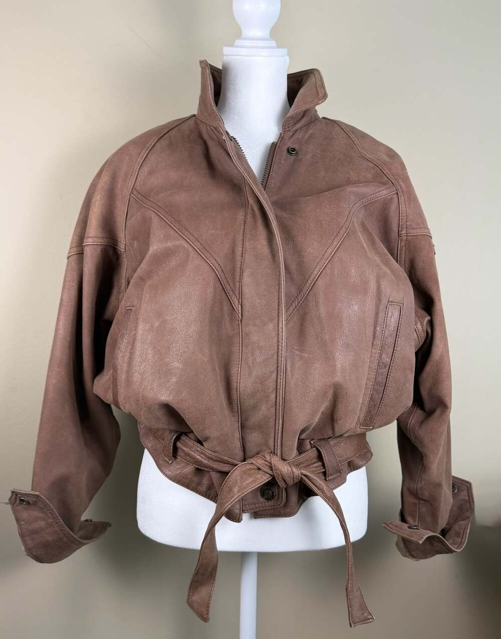 Vintage Adventure Bound 80s-90s Leather Cropped Jacket Tie Waist Women S